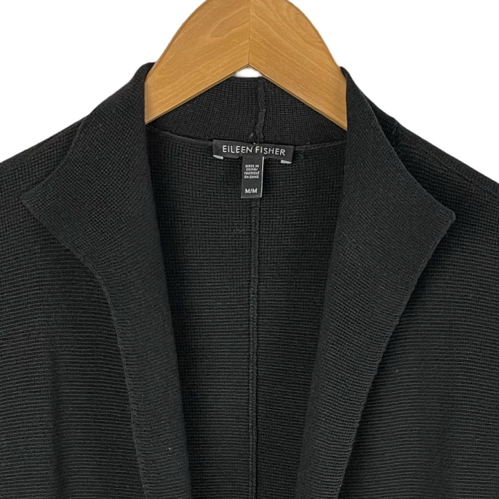 Eileen Fisher black Silk Cotton blend Open front Cardigan Sweater - Picture 2 of 10